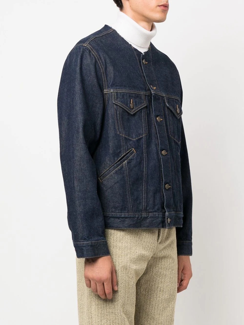 collarless denim jacket - 4