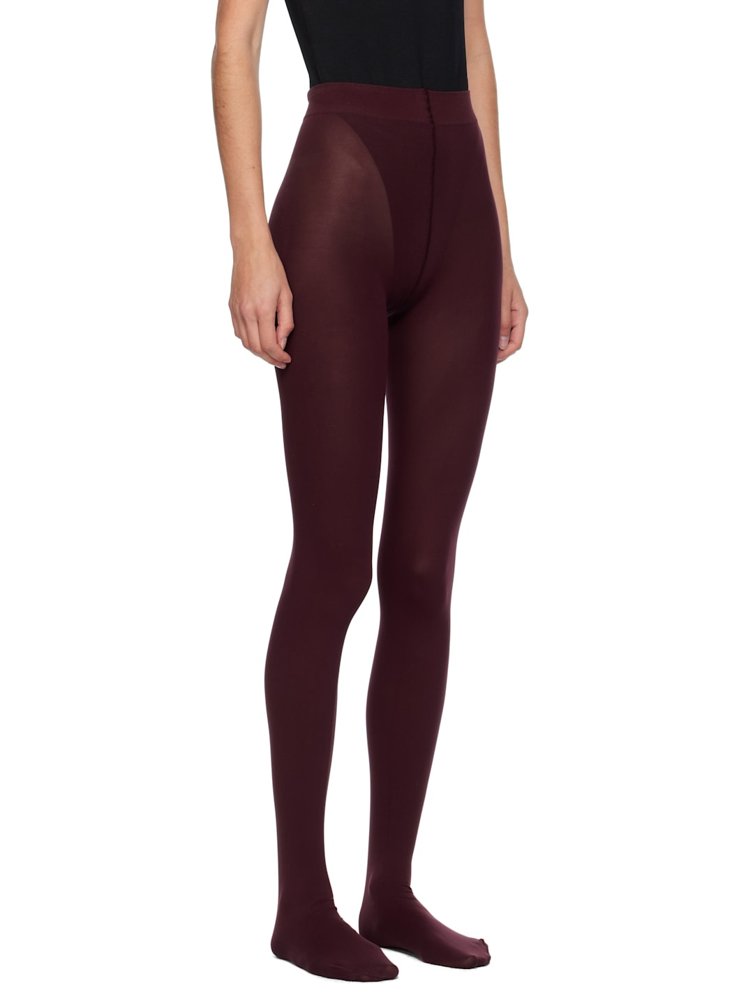 Burgundy Integrated Feet Tights - 2
