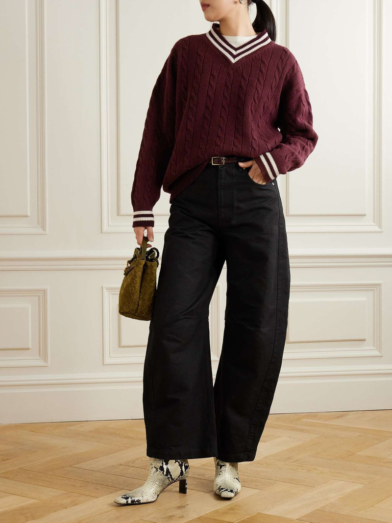 &DAUGHTER Striped cable-knit wool and cashmere-blend sweater Burgundy outlook