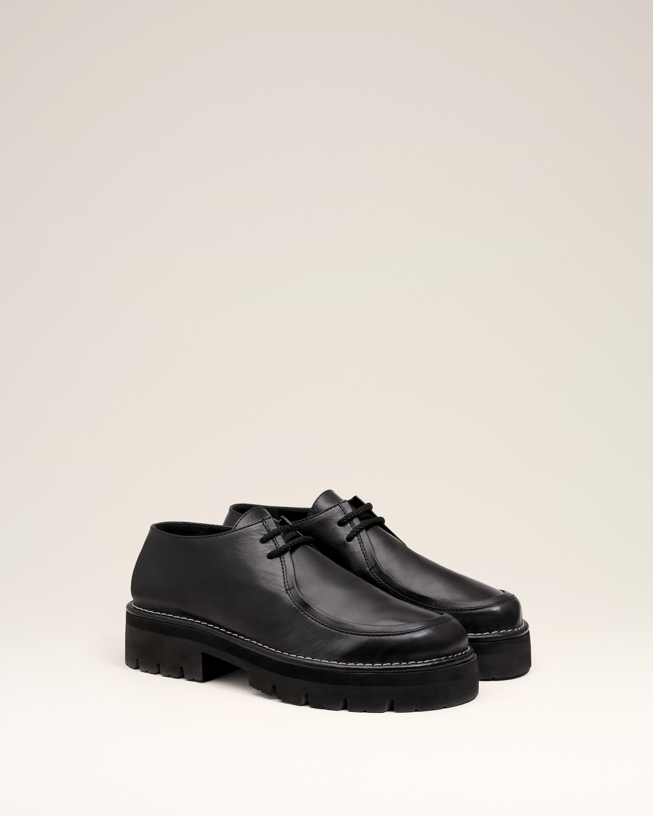 BLACK LEATHER ANATOMICAL TOE DERBIES - 2