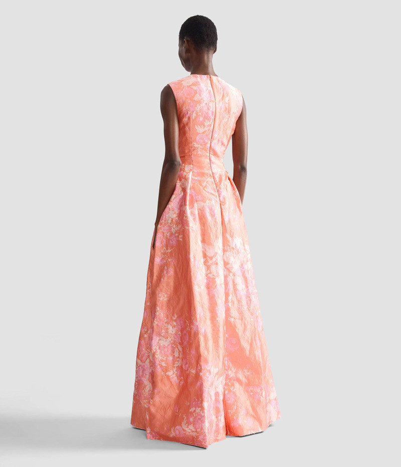FLORAL PRINT TEXTURED SATIN HOURGLASS GOWN 3