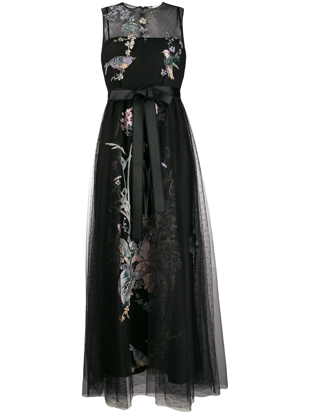 Swallows and Flowers embroidered tulle dress - 1