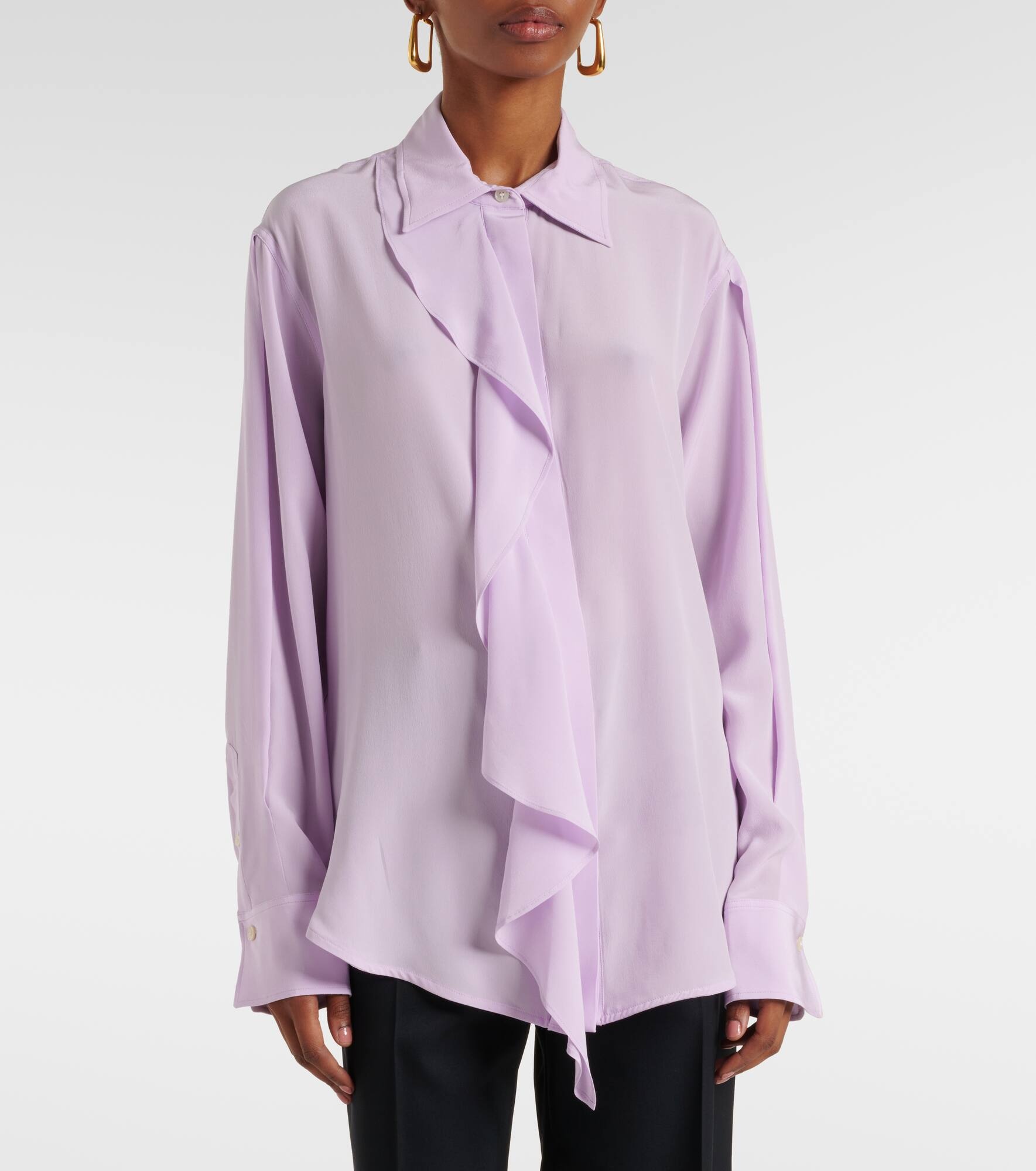 Ruffled asymmetric silk blouse - 6