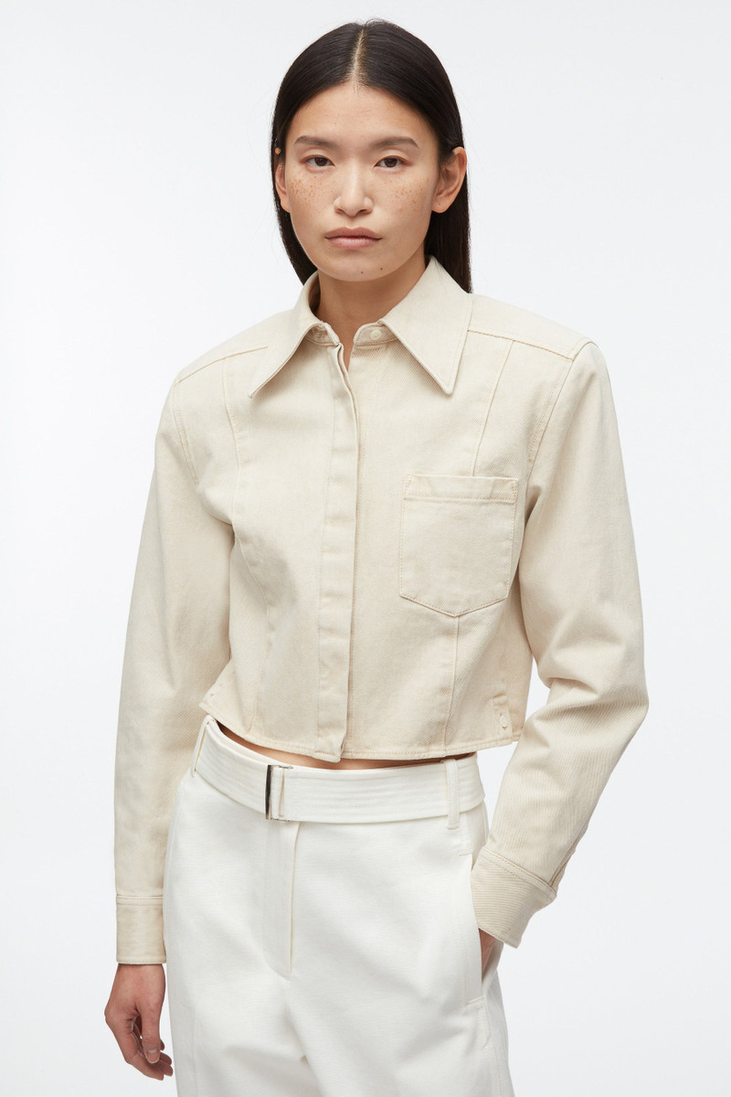 Denim Cropped Shirt with Shoulder Pads 5