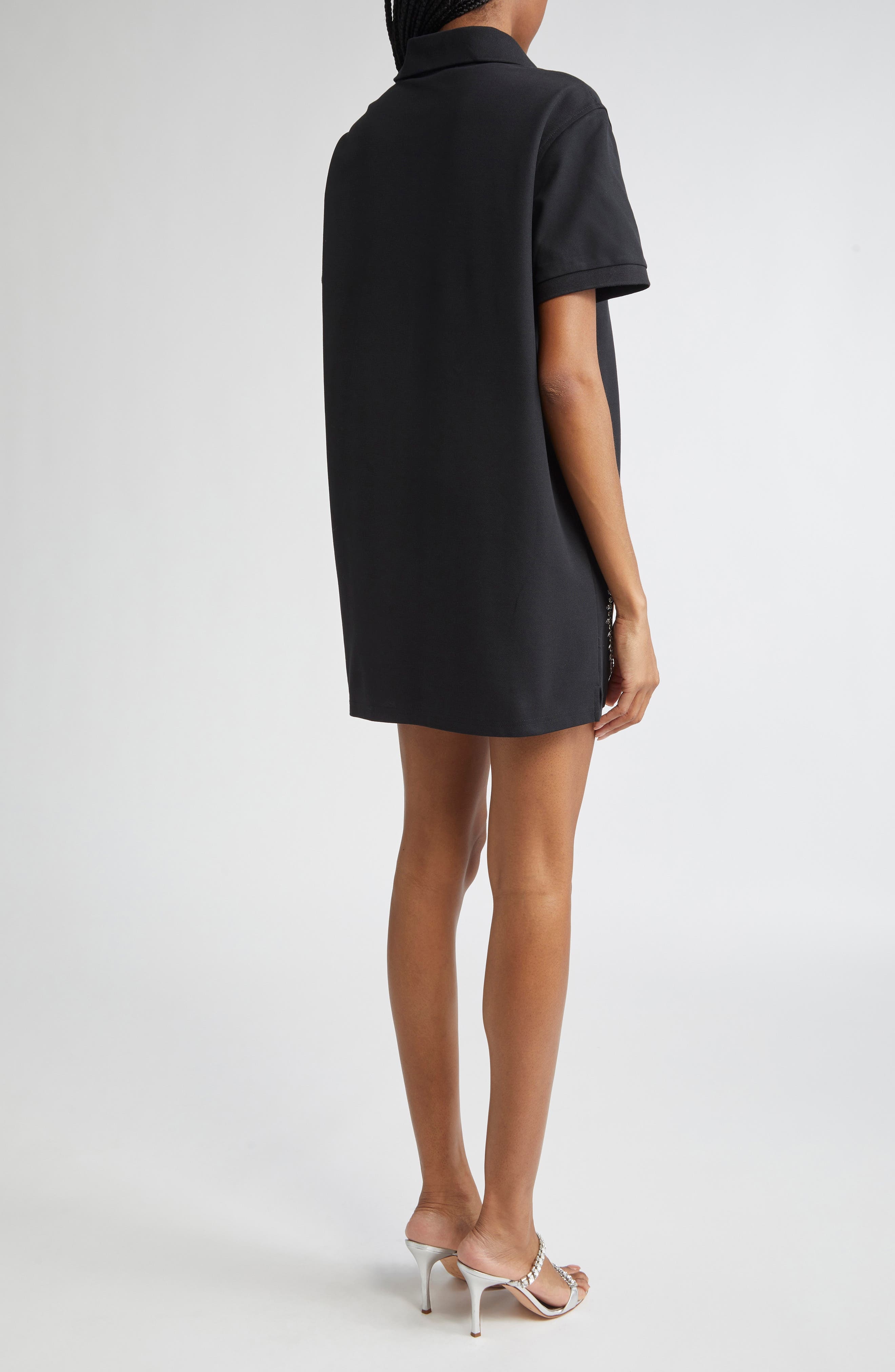 Area Crystal Trim Heart Cutout Cotton Piqué Polo Dress in Black at Nordstrom - 2