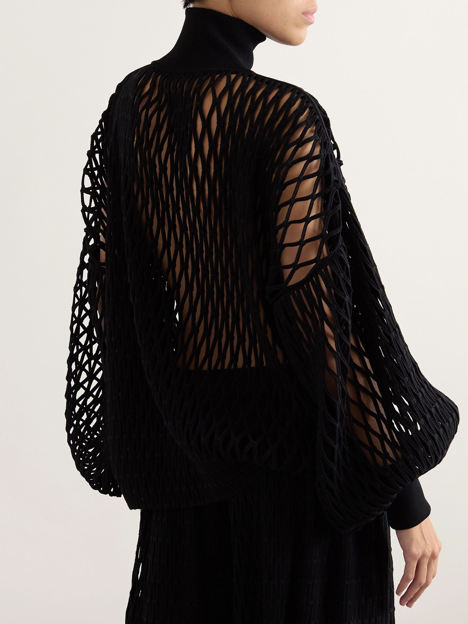 Oversized open-knit turtleneck sweater Black - 3