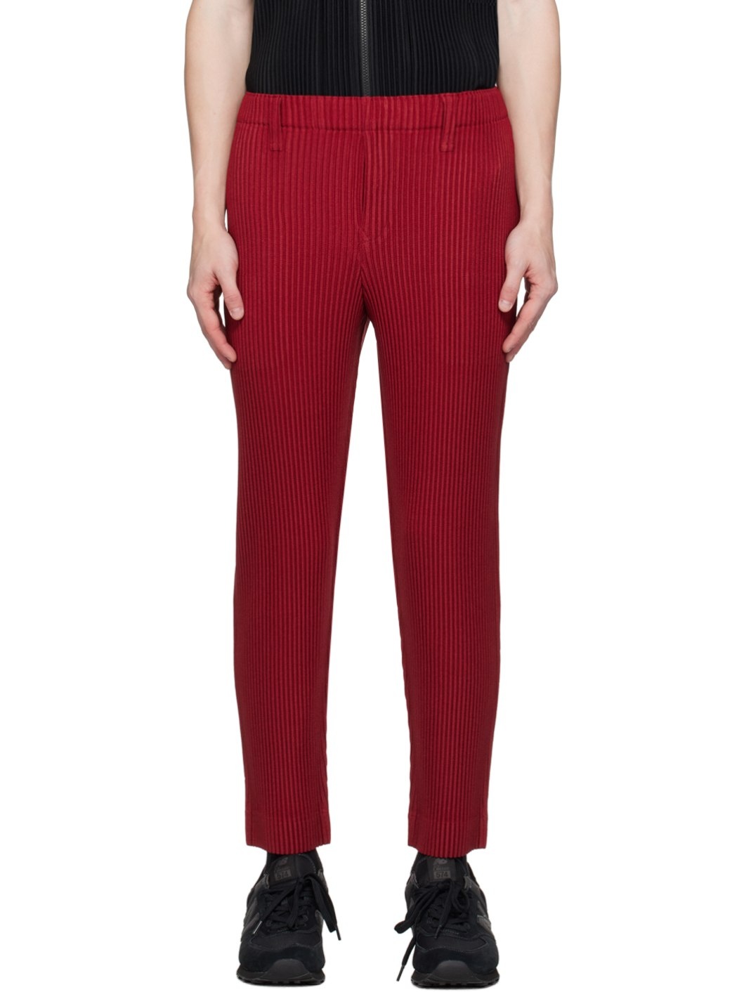 Red Kersey Pleats Trousers - 1