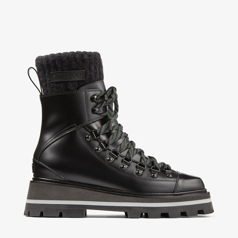 Chike Flat
Black Smooth Leather Ankle Boots with Knitted Sock 1