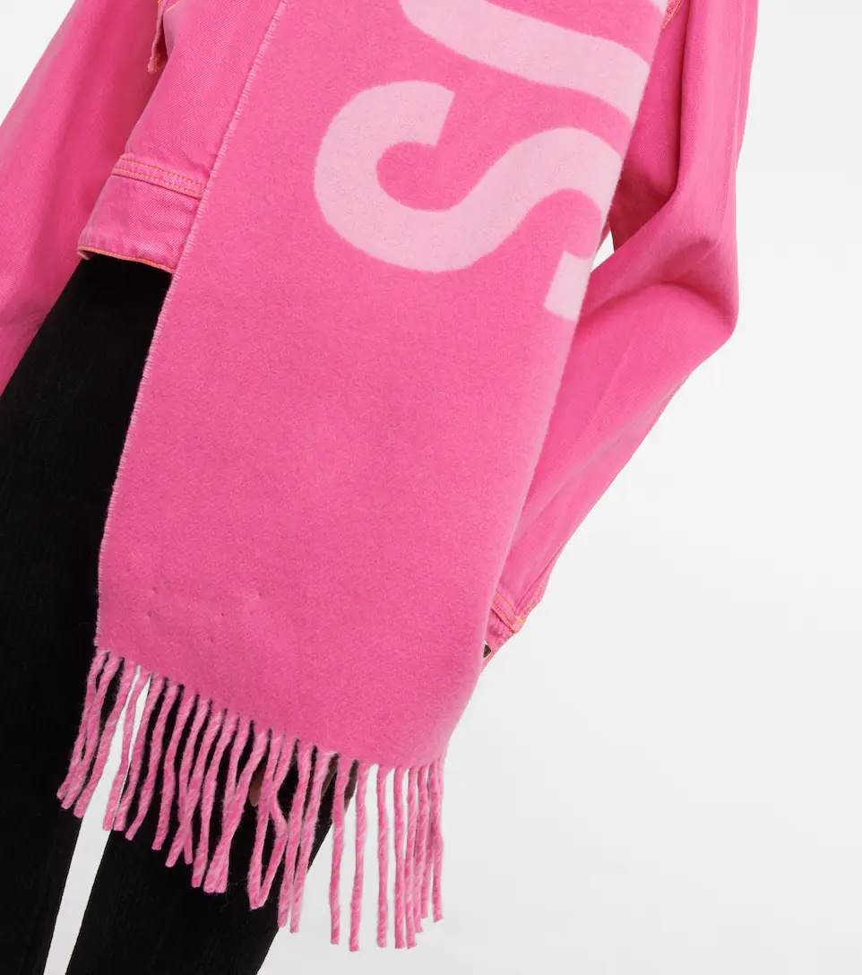 Logo jacquard wool scarf - 3