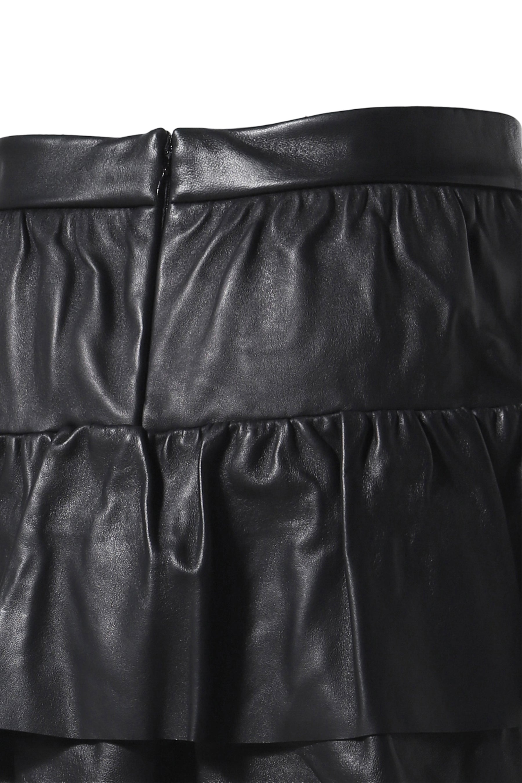 BLACK WOMENS LEATHER FRILL SKIRT / BLK - 5