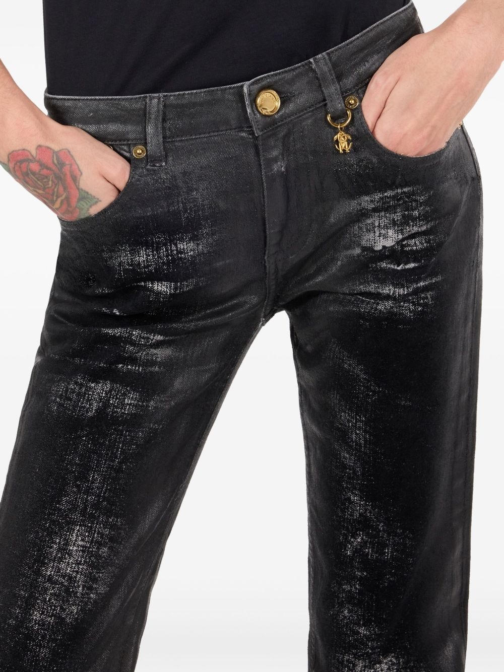 distressed flared jeans - 5