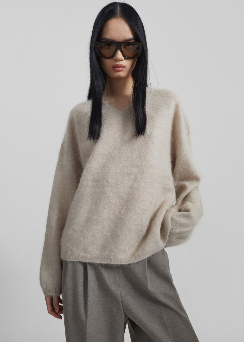Vilhena Wool Fuzzy V-Neck Sweater - Beige 5