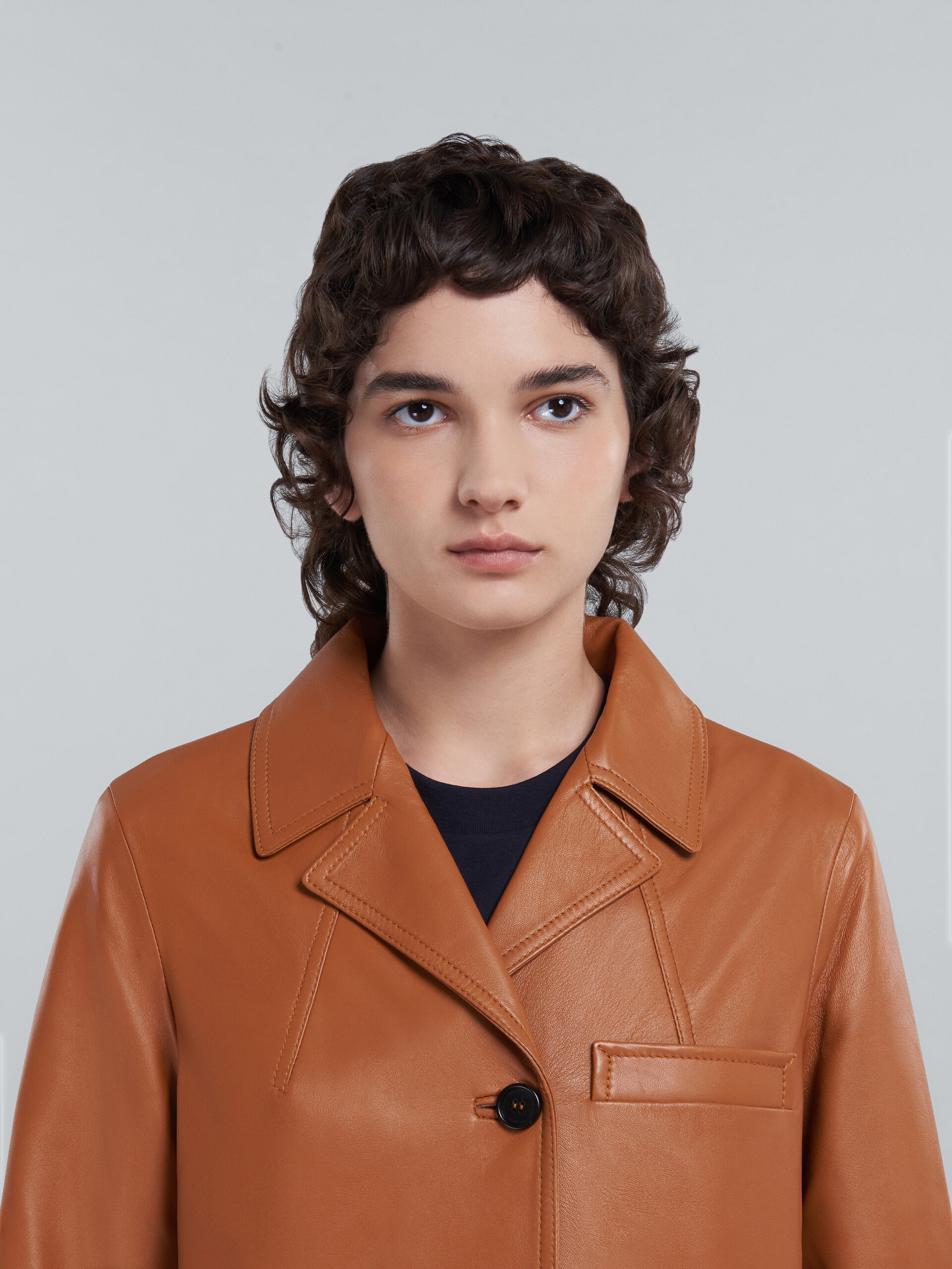 BROWN NAPPA LEATHER JACKET - 4
