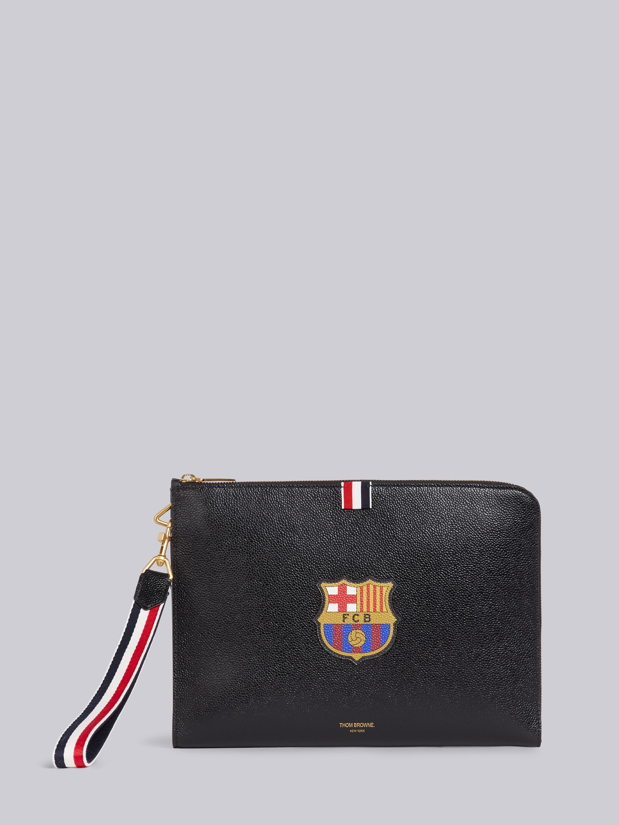 Black Pebbled Calfskin 3-D Printed FC Barcelona Crest Medium Gusset Folio - 5