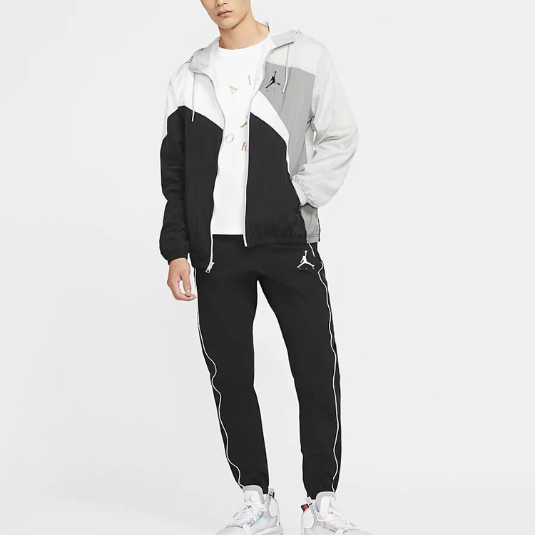Air Jordan Jumpman Wave Asymmetric Logo Pattern Splicing Woven Jacket Black Gray CK6867-077 - 3