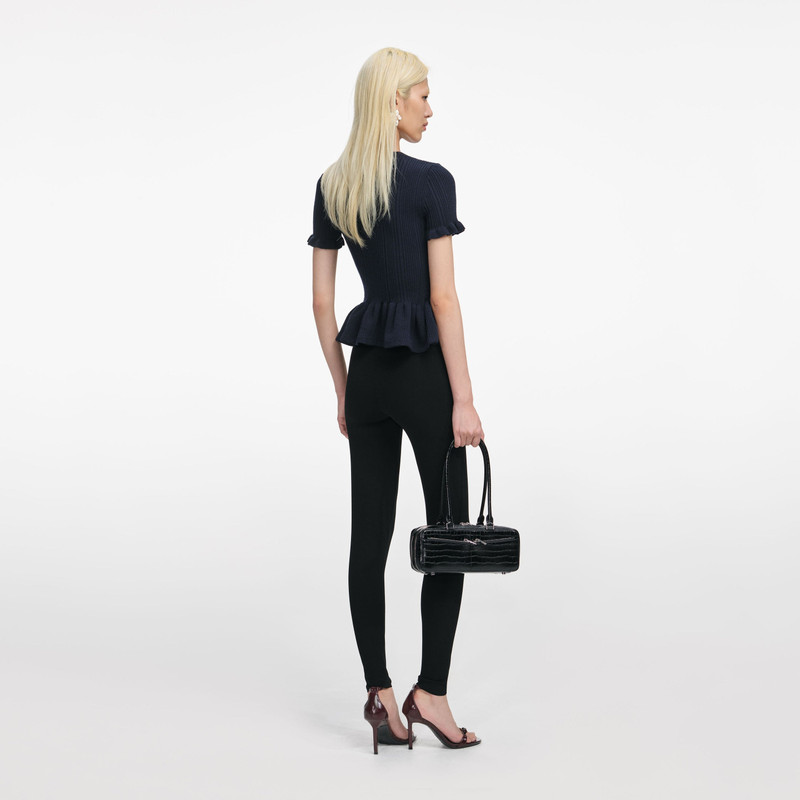 self-portrait Navy Asymmetric Knit Top outlook