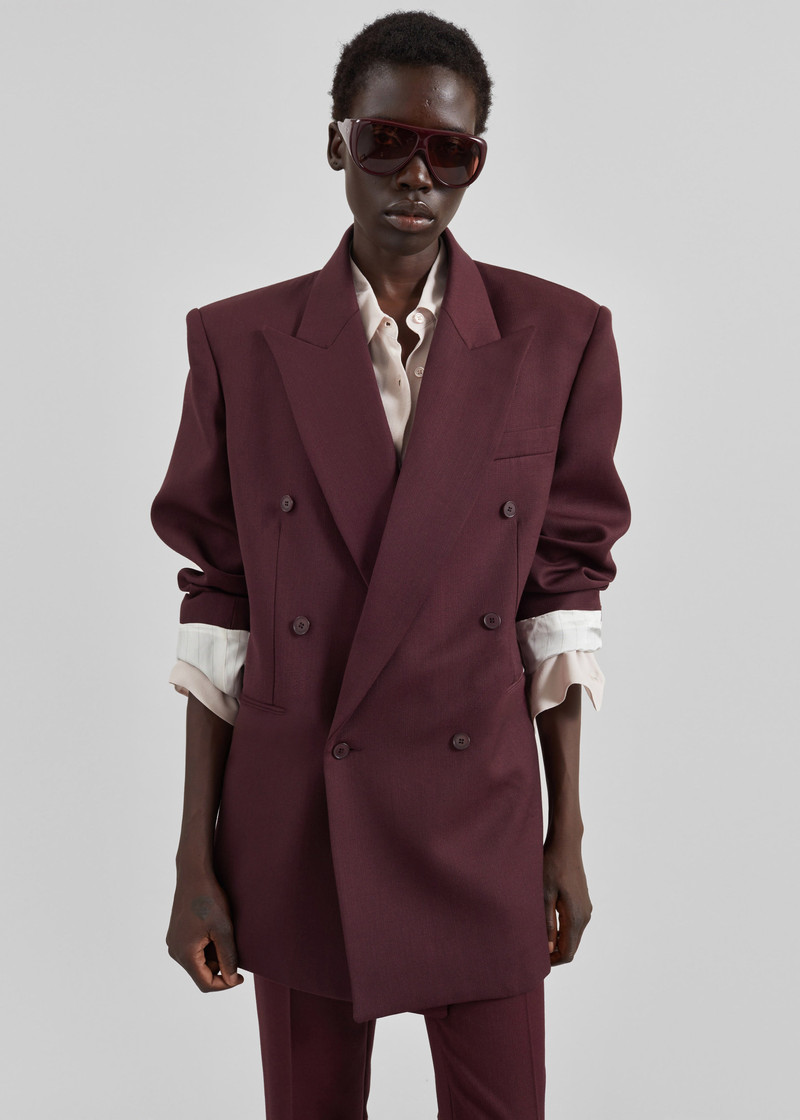 The Frankie Shop Monterey Structured Wool Blazer - Burgundy outlook