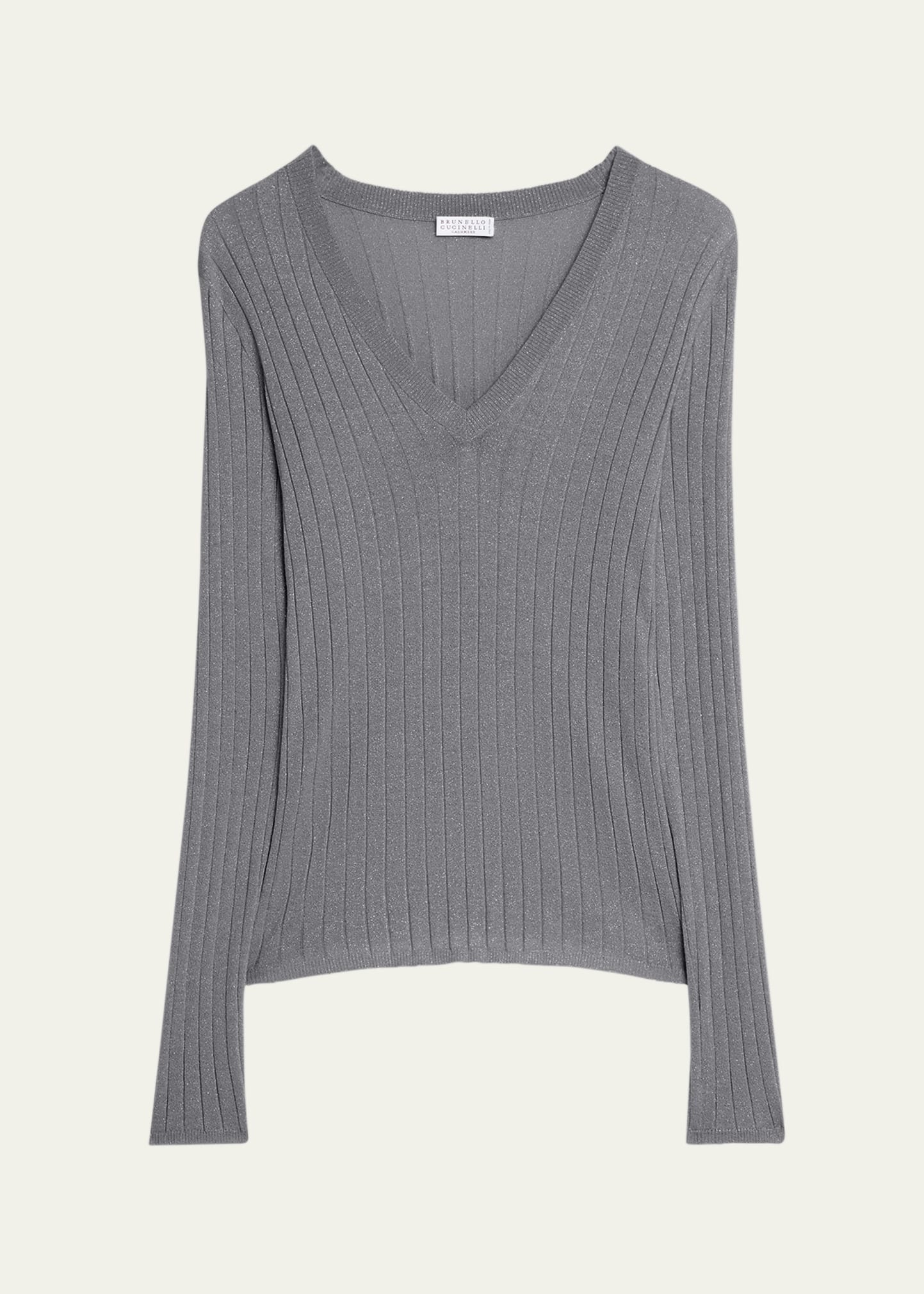 Cashmere-Blend Lurex Ribbed Knit Top - 1