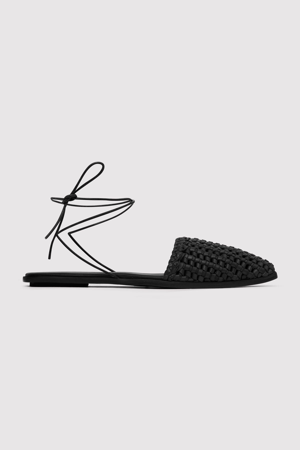 Macrame Mesh Tie Up Flats - Black - 5