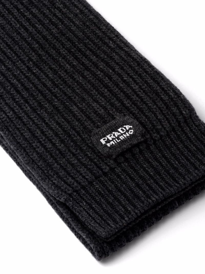 logo-patch knitted scarf - 3
