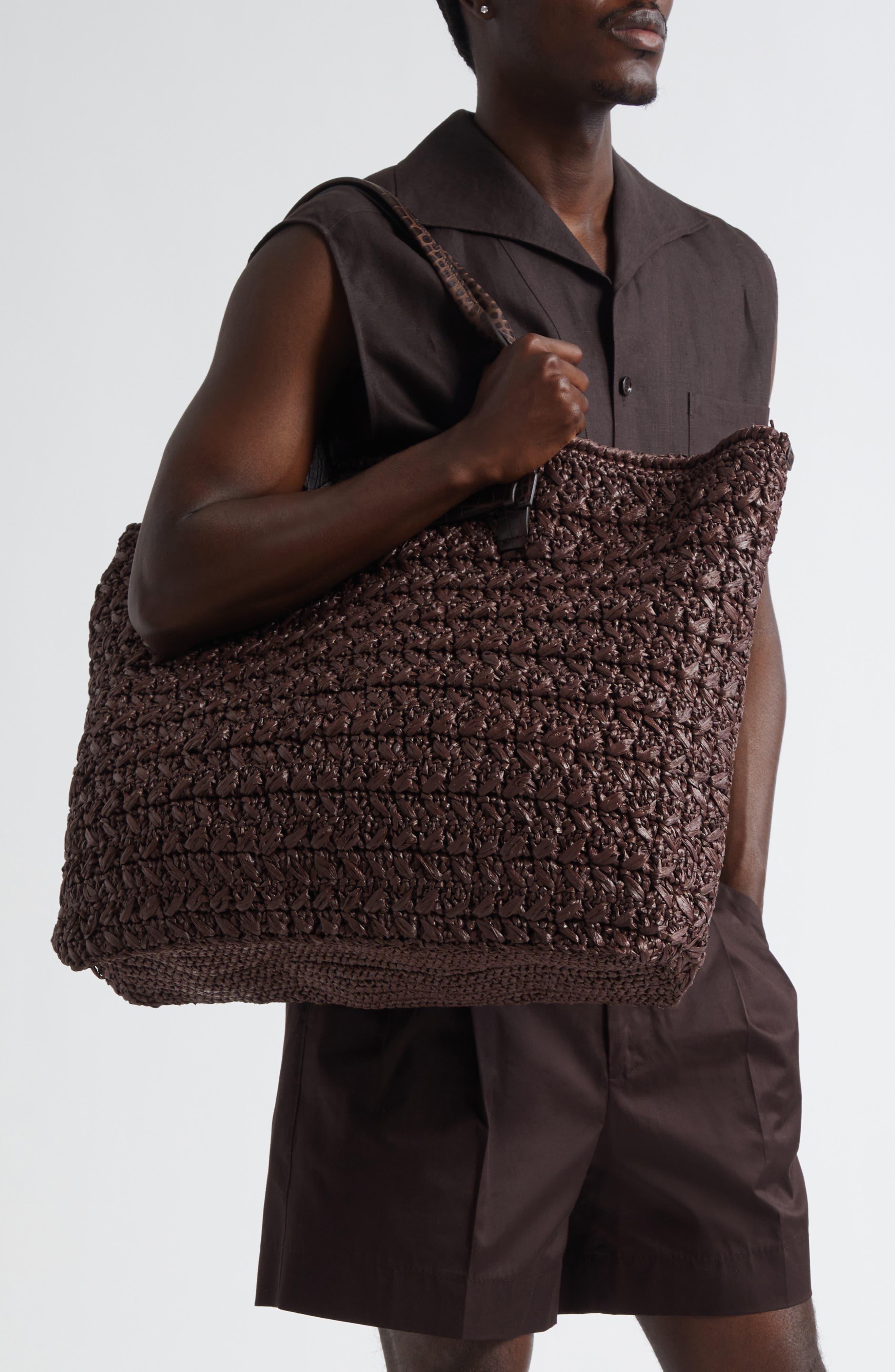 Dolce&Gabbana Adamo Raffia Shopper Bag in Moro/Ebano at Nordstrom - 2