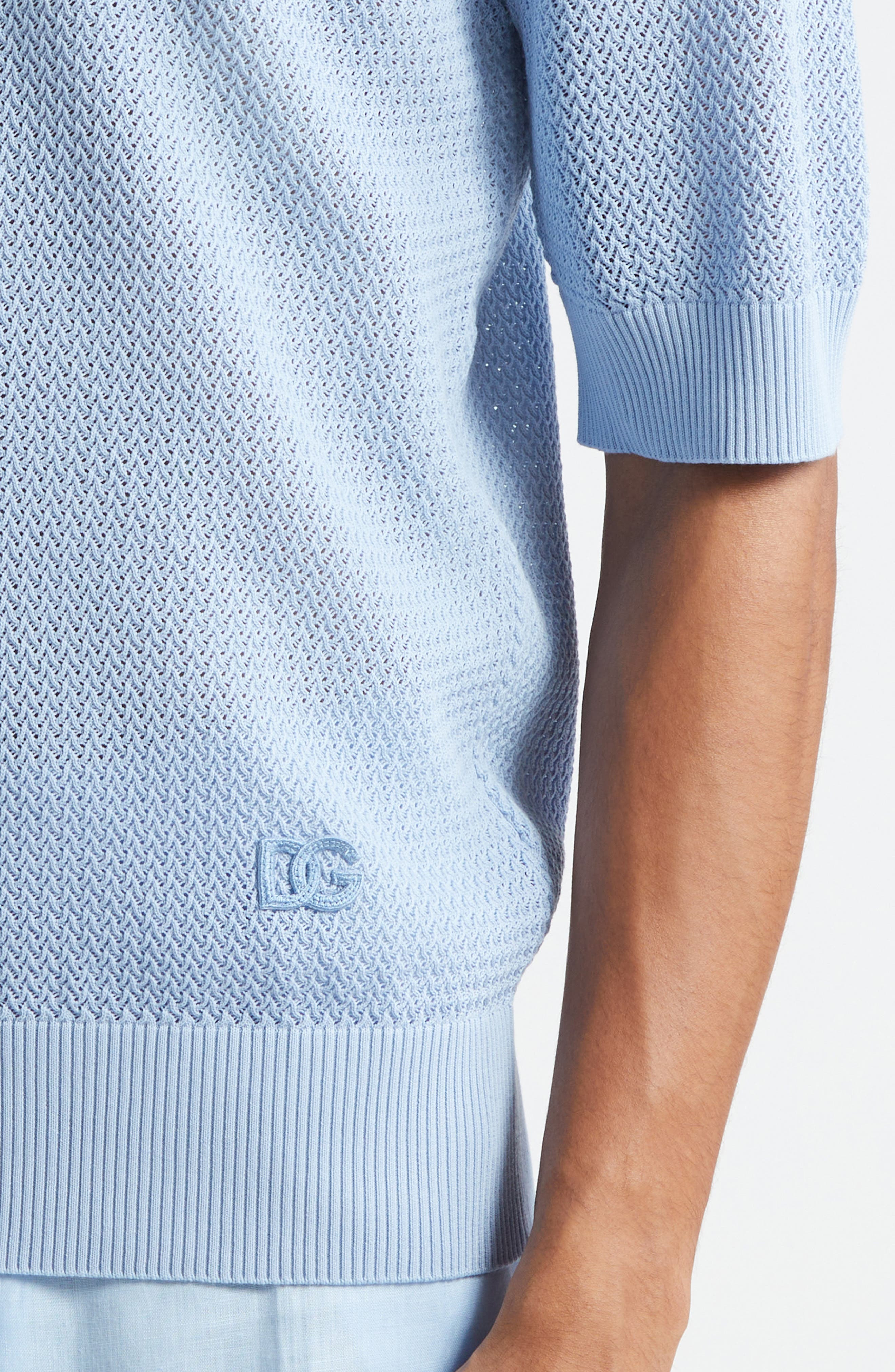 Dolce&Gabbana Microdot Stitch Polo Sweater in B1932 Celeste Medio at Nordstrom - 4
