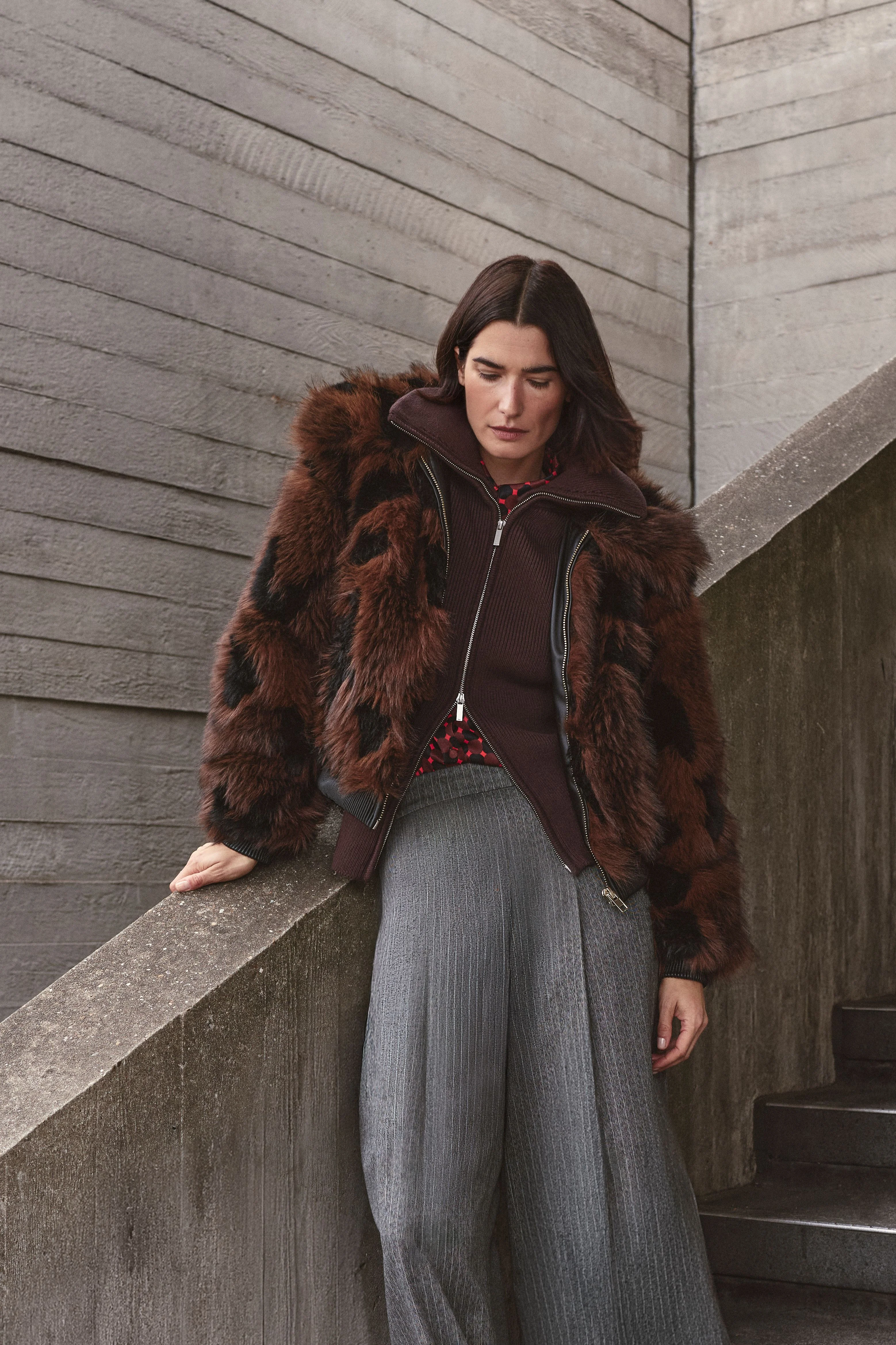 Faux Fur Printed Short Coat - 1