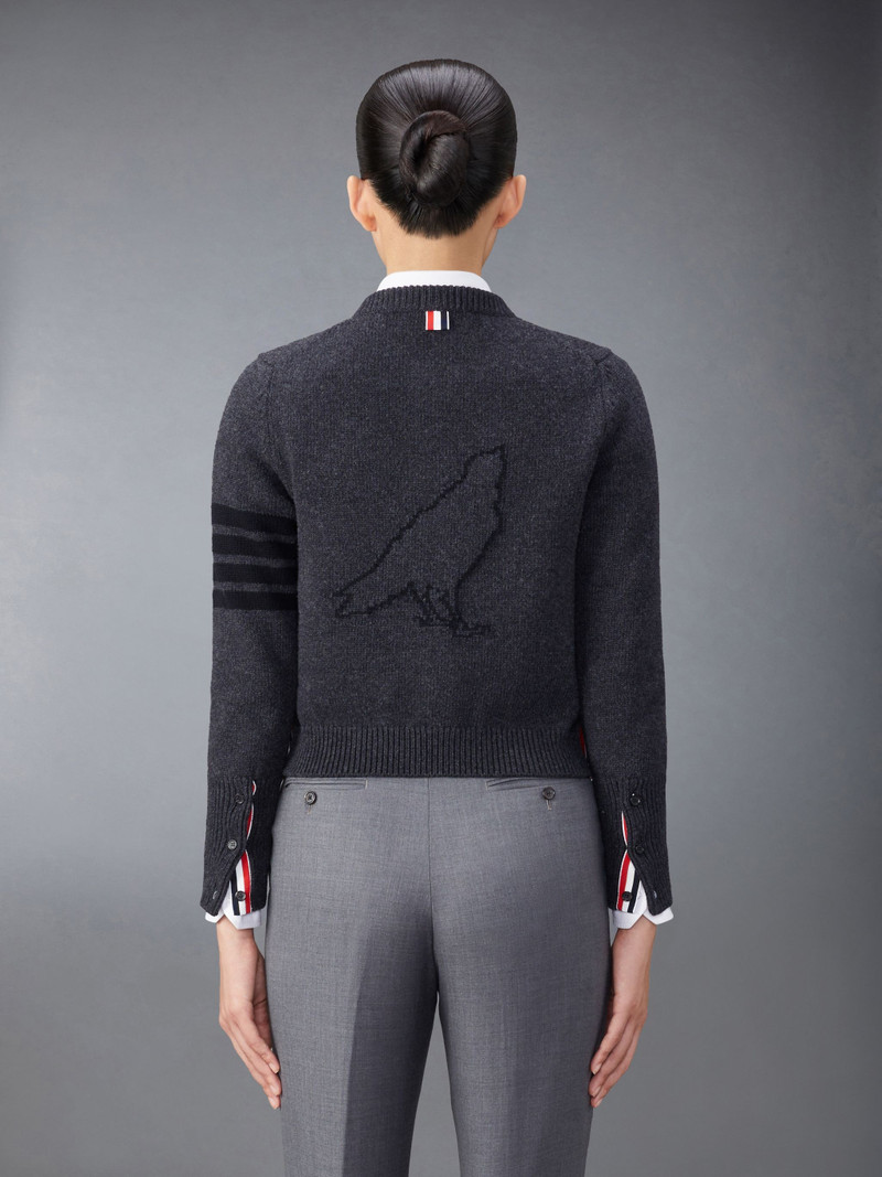 Thom Browne Wool 4-Bar Raven Icon Crew Neck Cardigan outlook