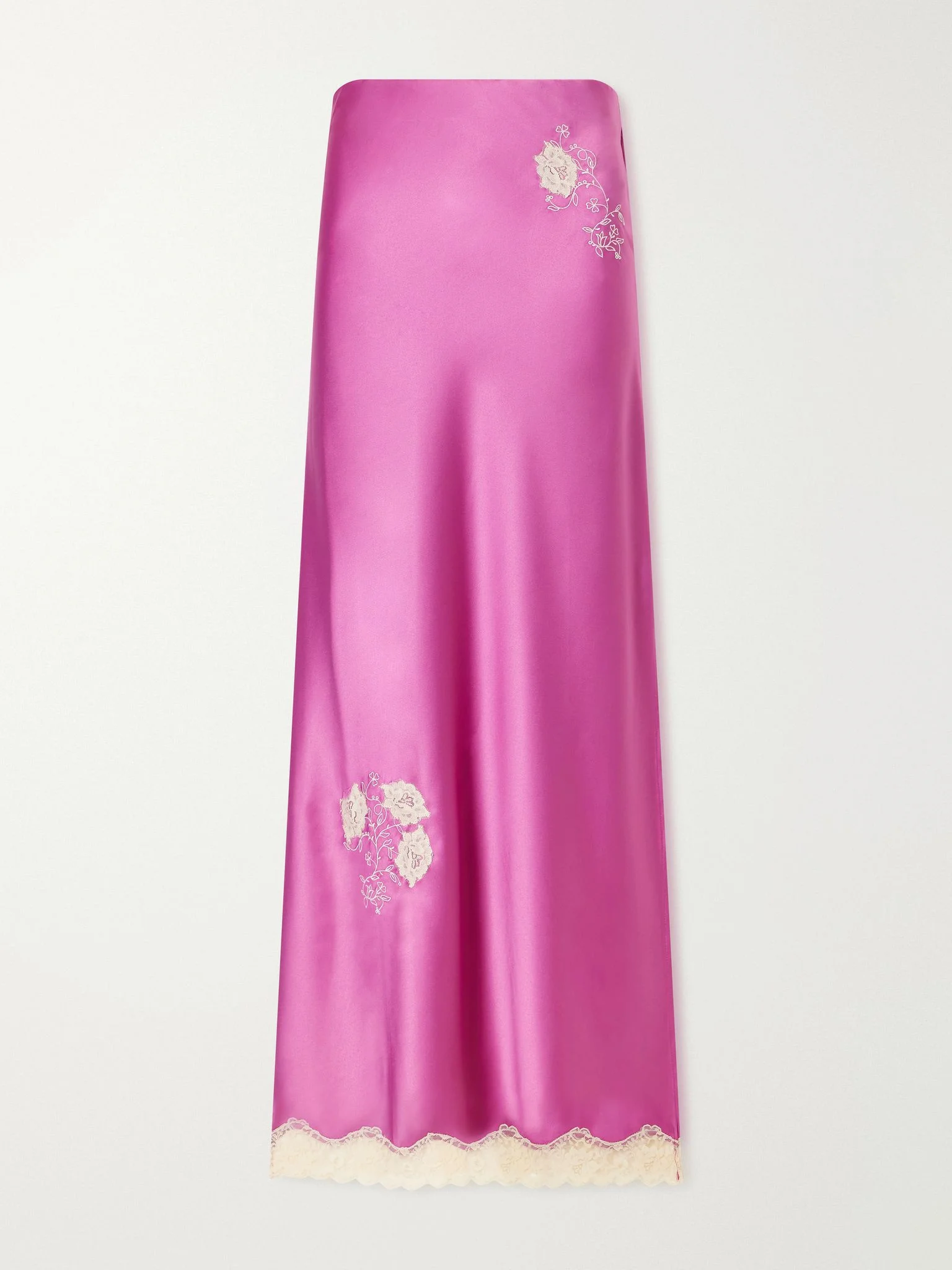 Lace-trimmed embroidered satin maxi skirt Violet - 1
