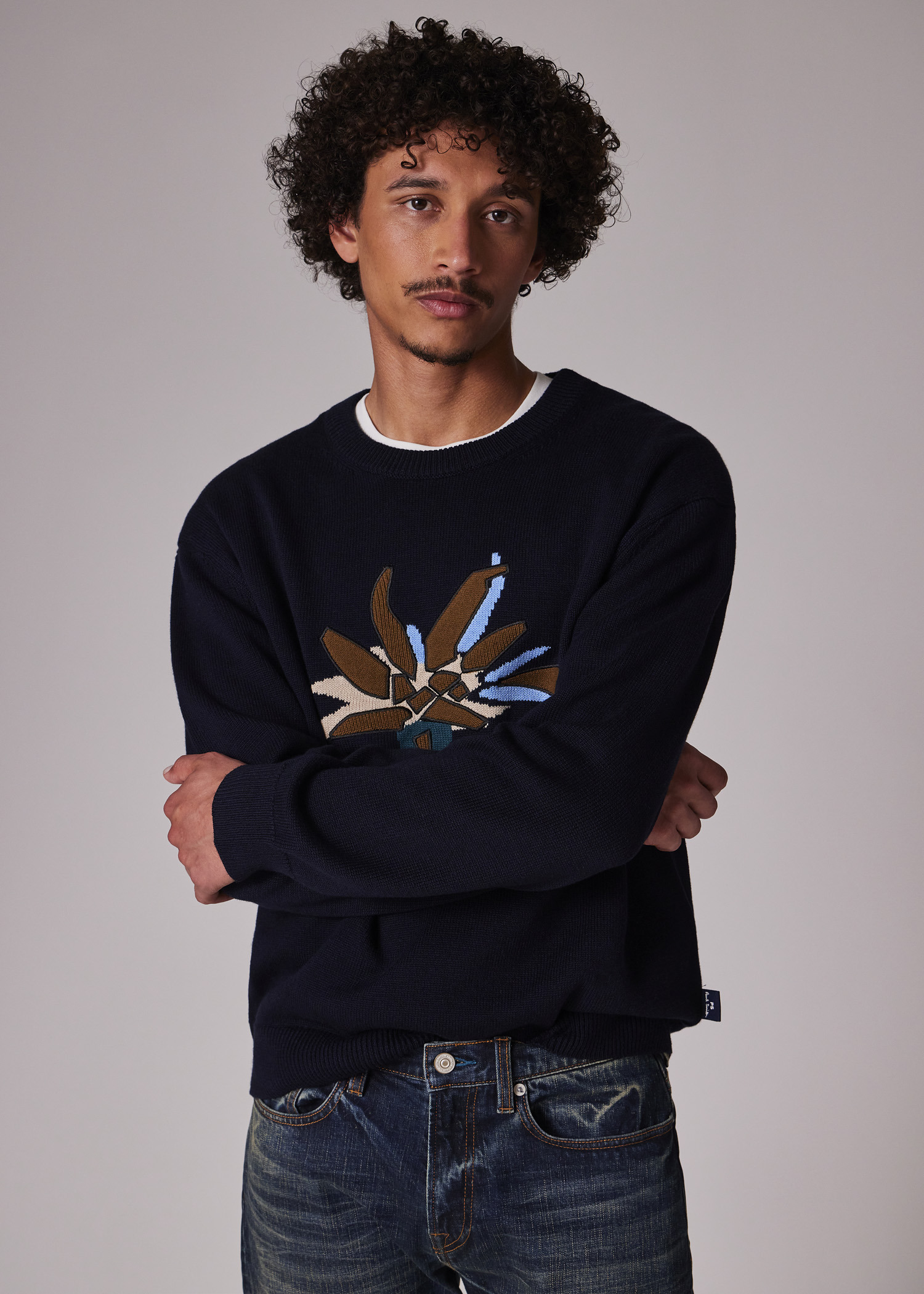 Navy Merino-Blend 'Edelweiss' Applique Sweater - 3