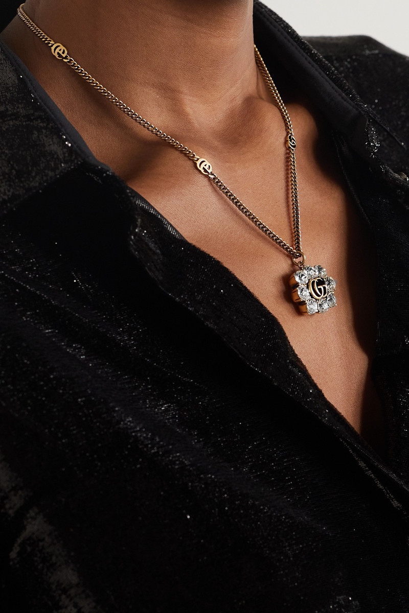 GUCCI GG Marmont gold-tone crystal neckalce outlook