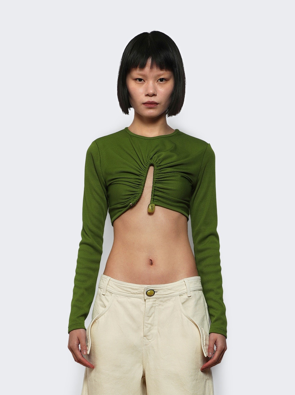 Crystal Pin Long Sleeve Rib Top Mint - 2
