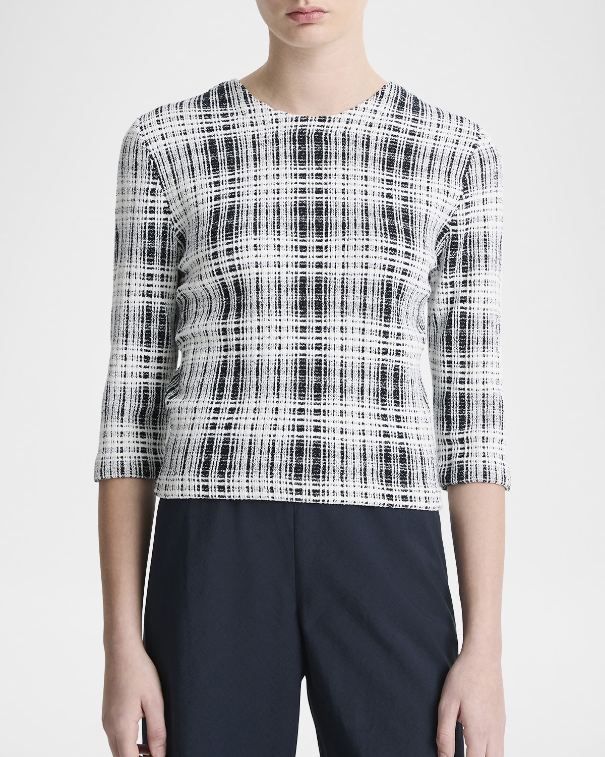 Plaid Elbow-Sleeve Top - 4