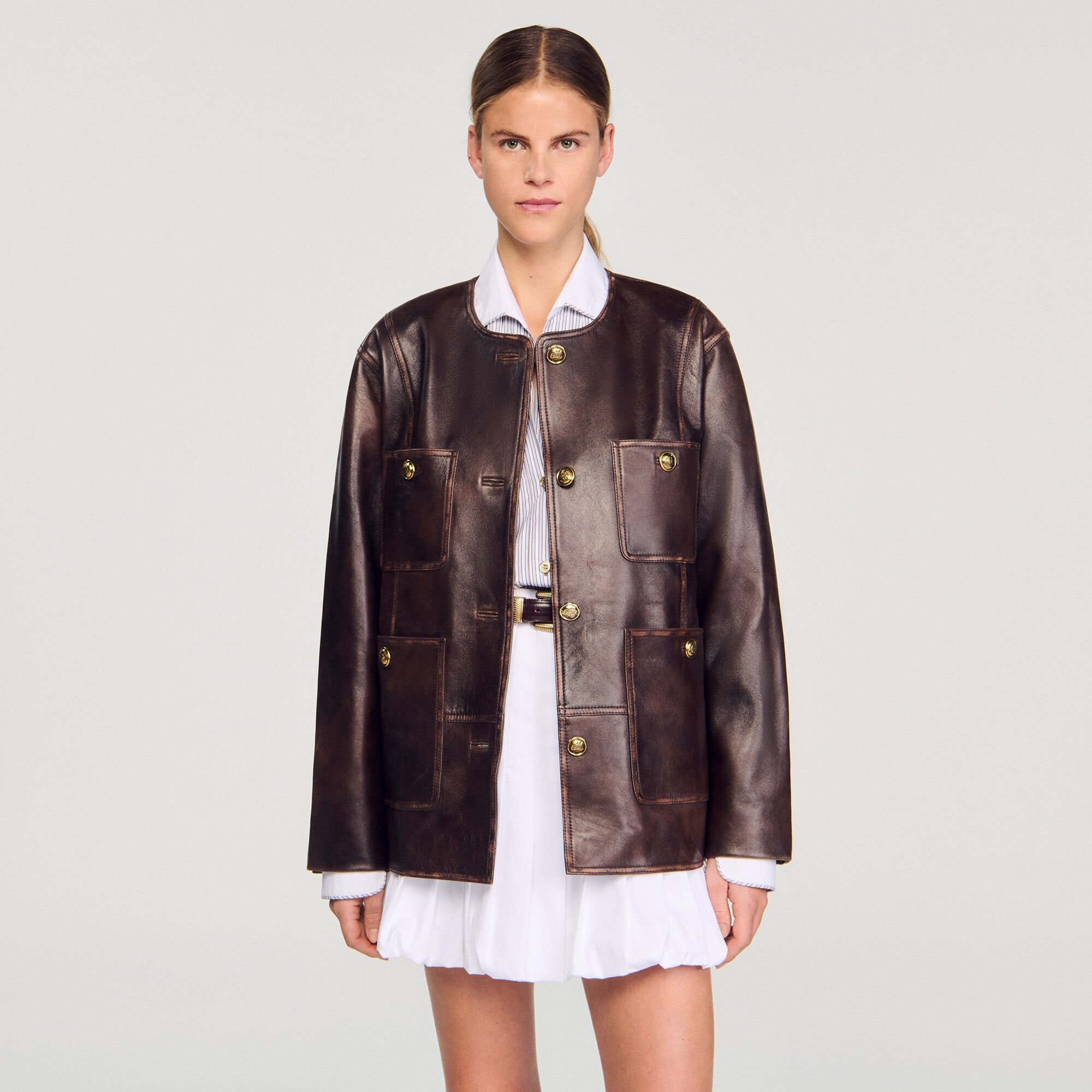 LONG DISTRESSED LEATHER JACKET - 4