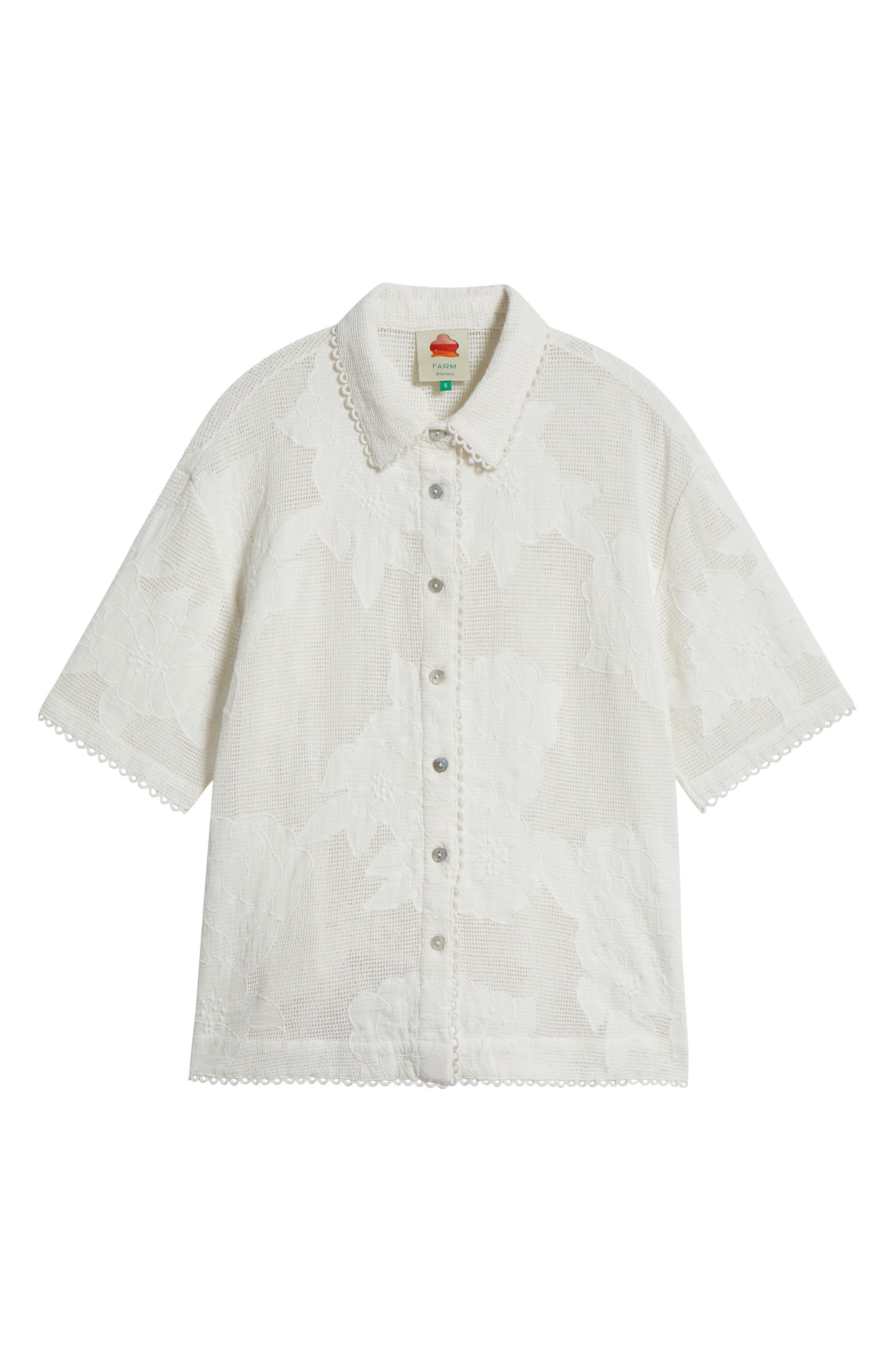 FARM Rio White Flower Linen Cover-Up Shirt at Nordstrom - 6