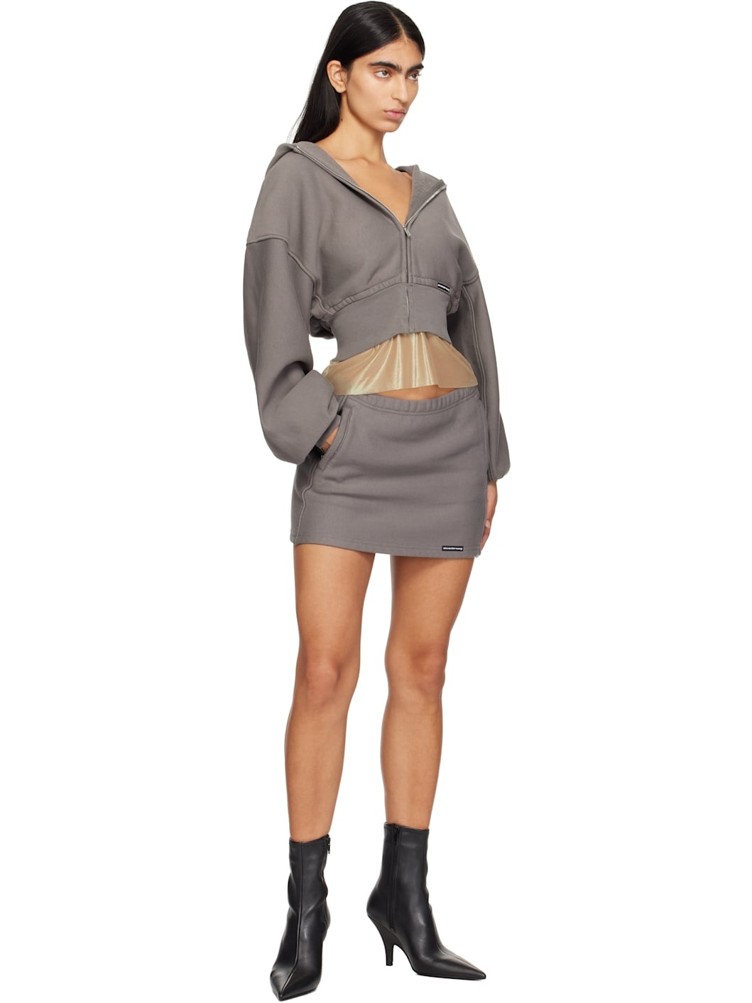 Taupe Cropped Zip Hoodie - 4