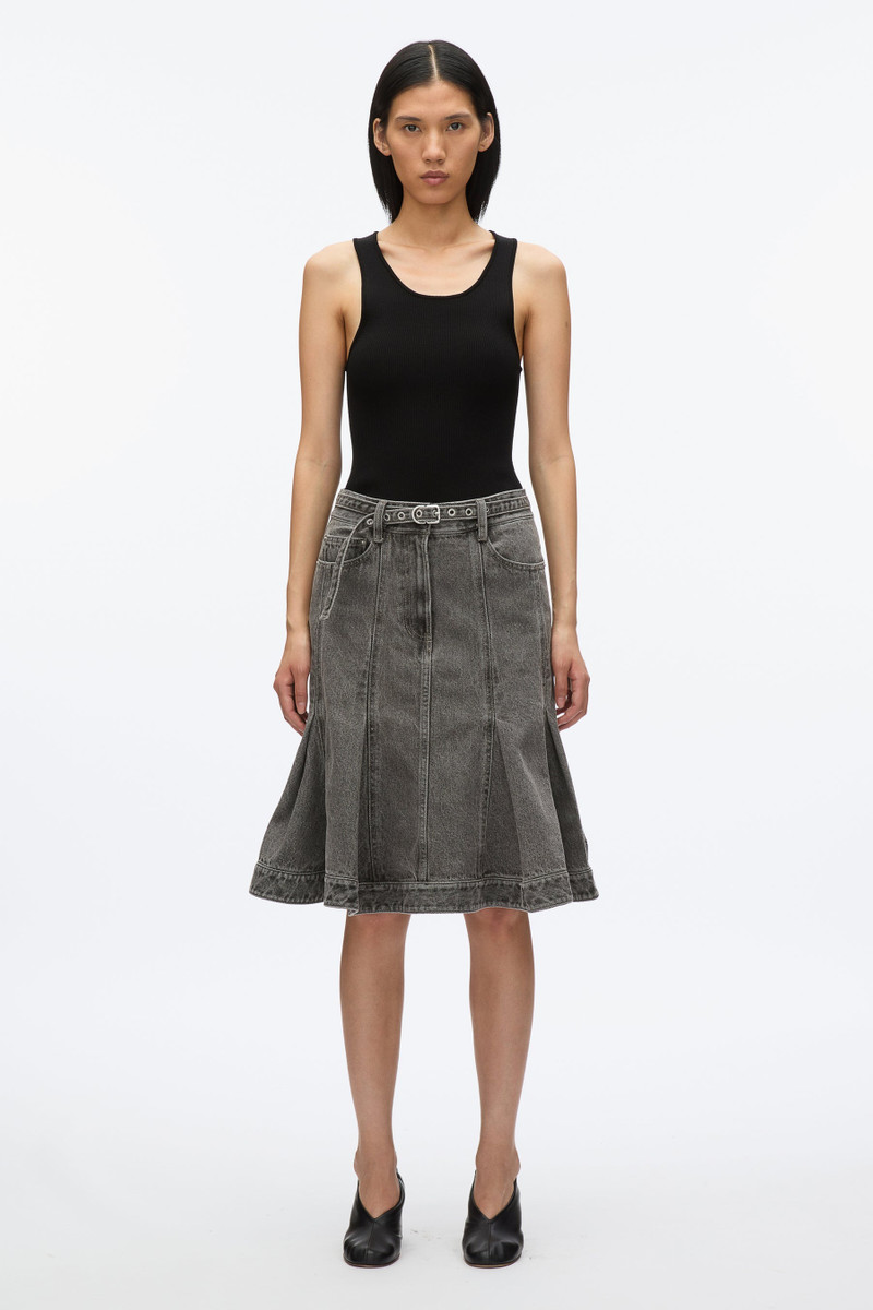 Flounce Hem Belted Denim Skirt 1