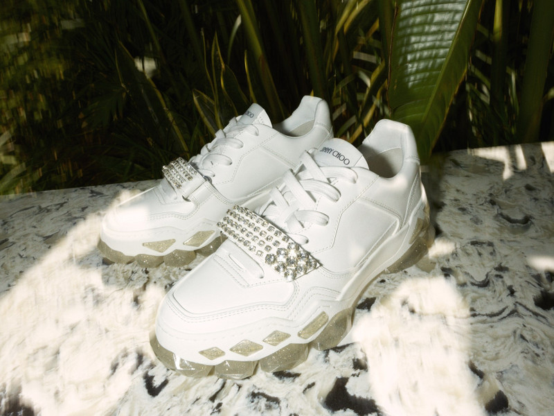 Diamond X Strap/F
White Calf Leather Low Top Trainers with Crystal Strap 6