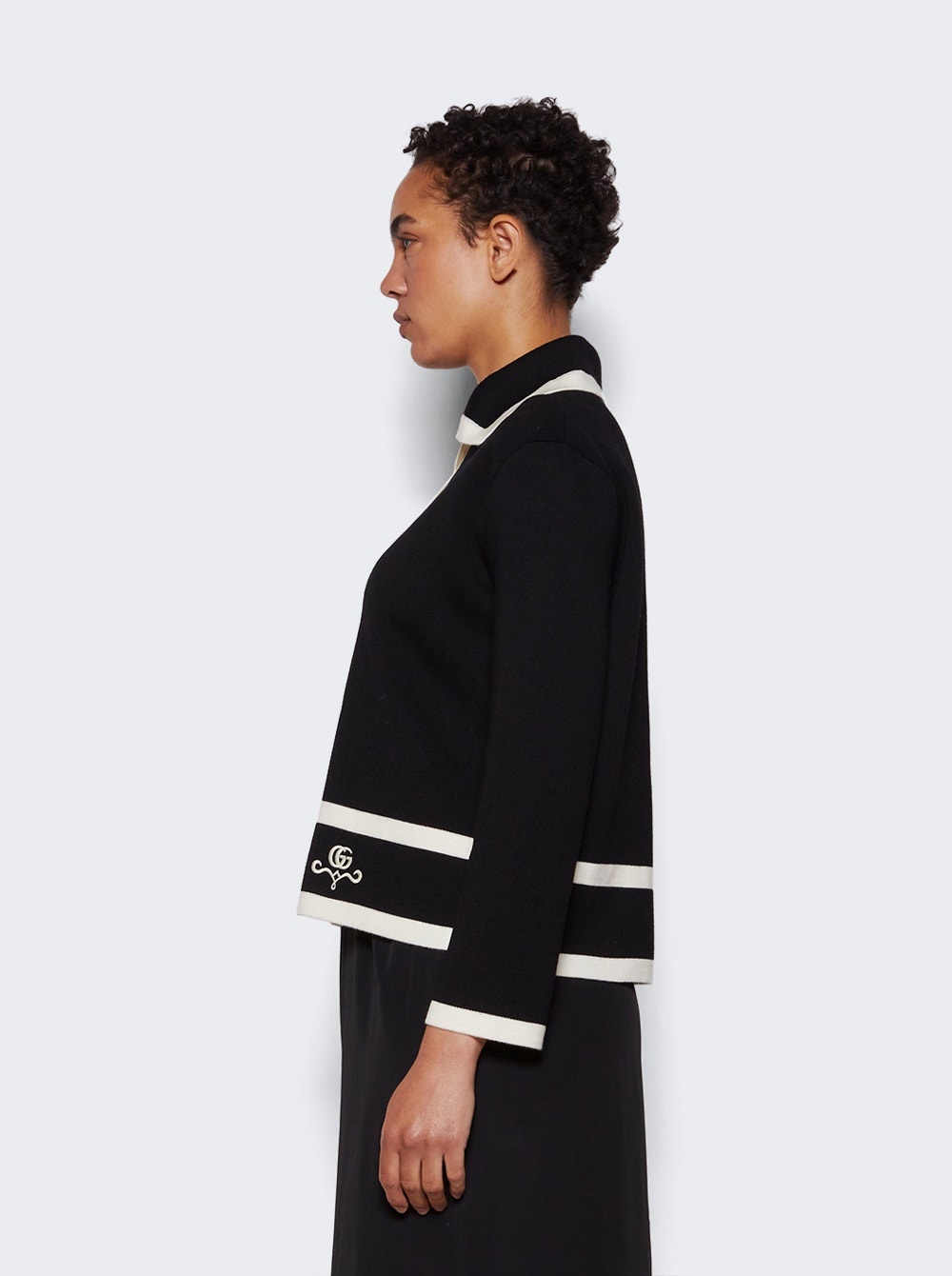 Contrast Trim Jacket Black And Ivory - 4