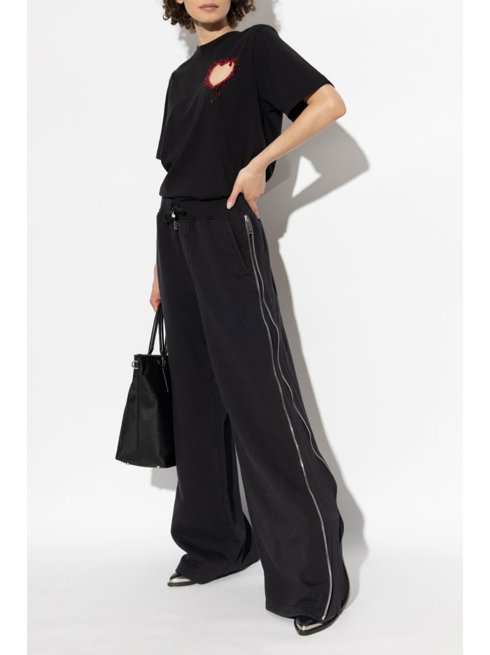 side-zipped cotton palazzo pants - 2