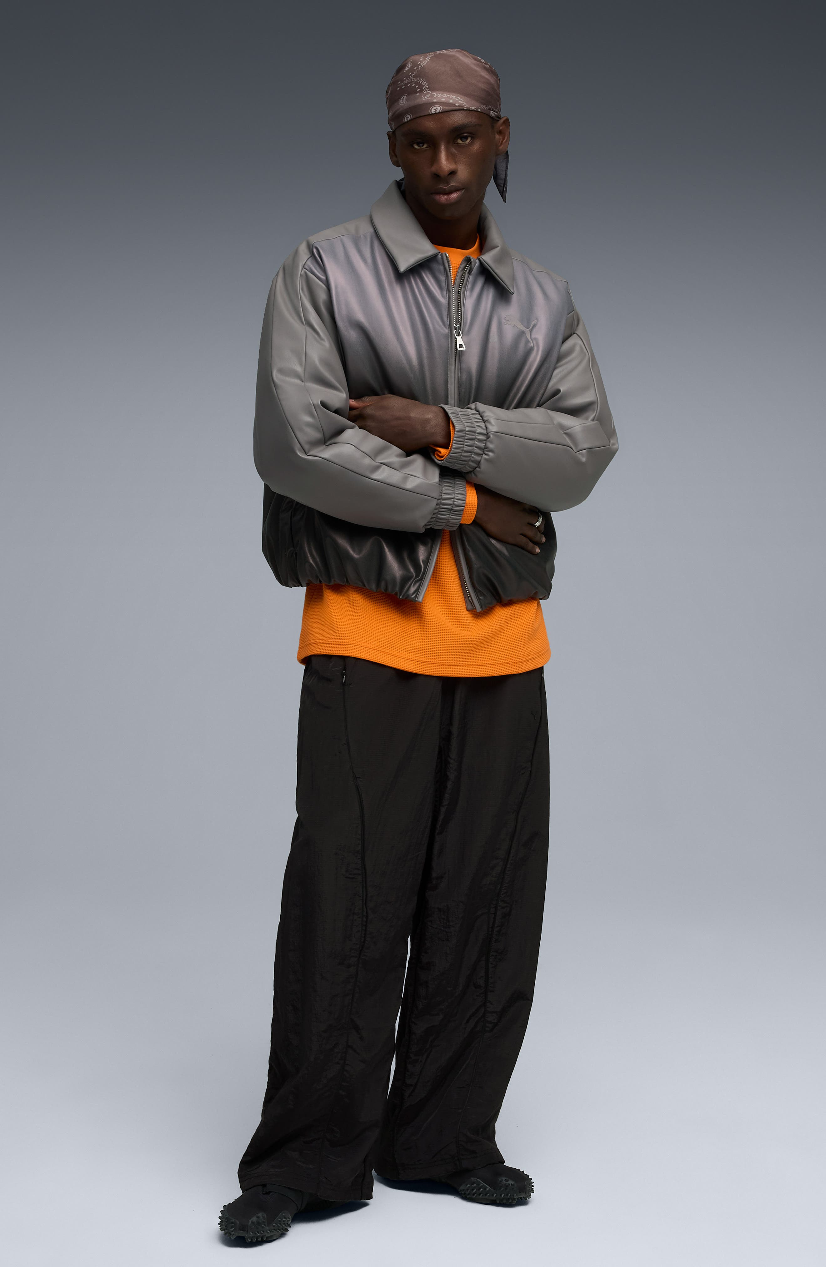 PUMA Oversize Faux Leather Bomber Jacket in Shadow Gray at Nordstrom - 7