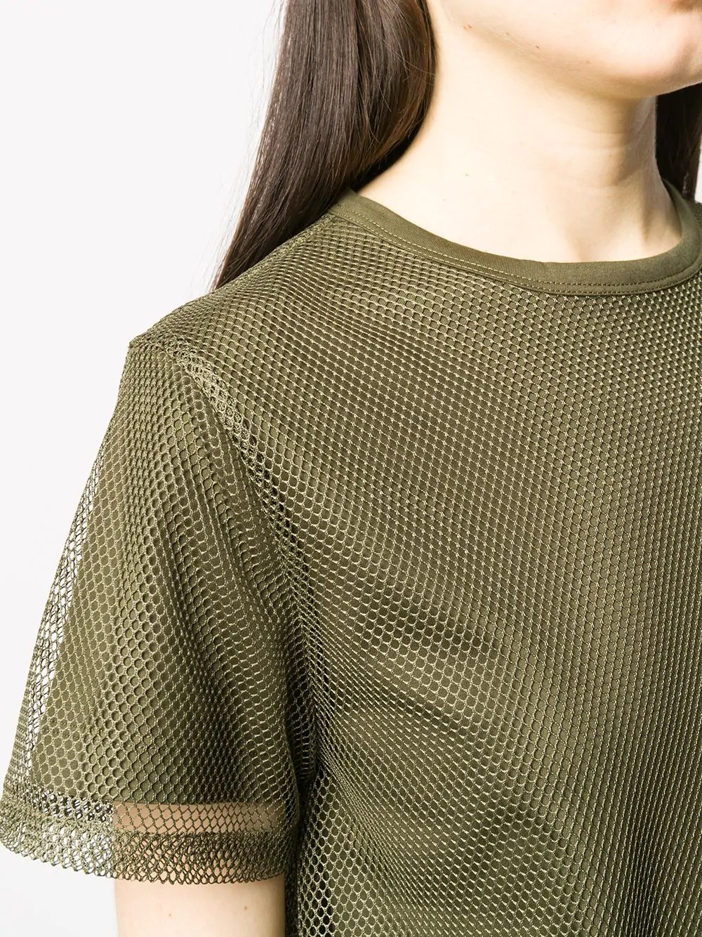 mesh-layered cotton T-shirt - 5