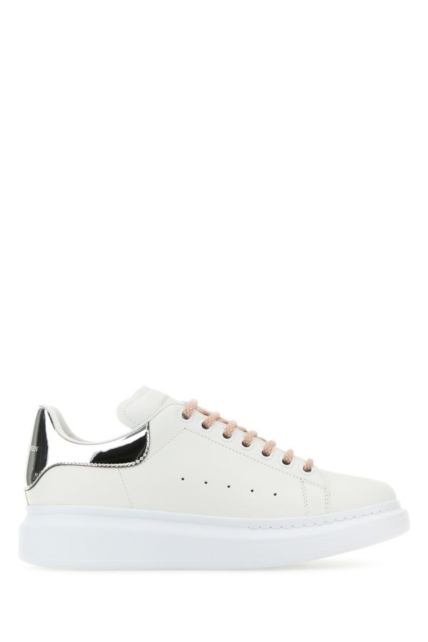 Alexander Mcqueen Woman White Leather Sneakers With Silver Leather Heel - 1