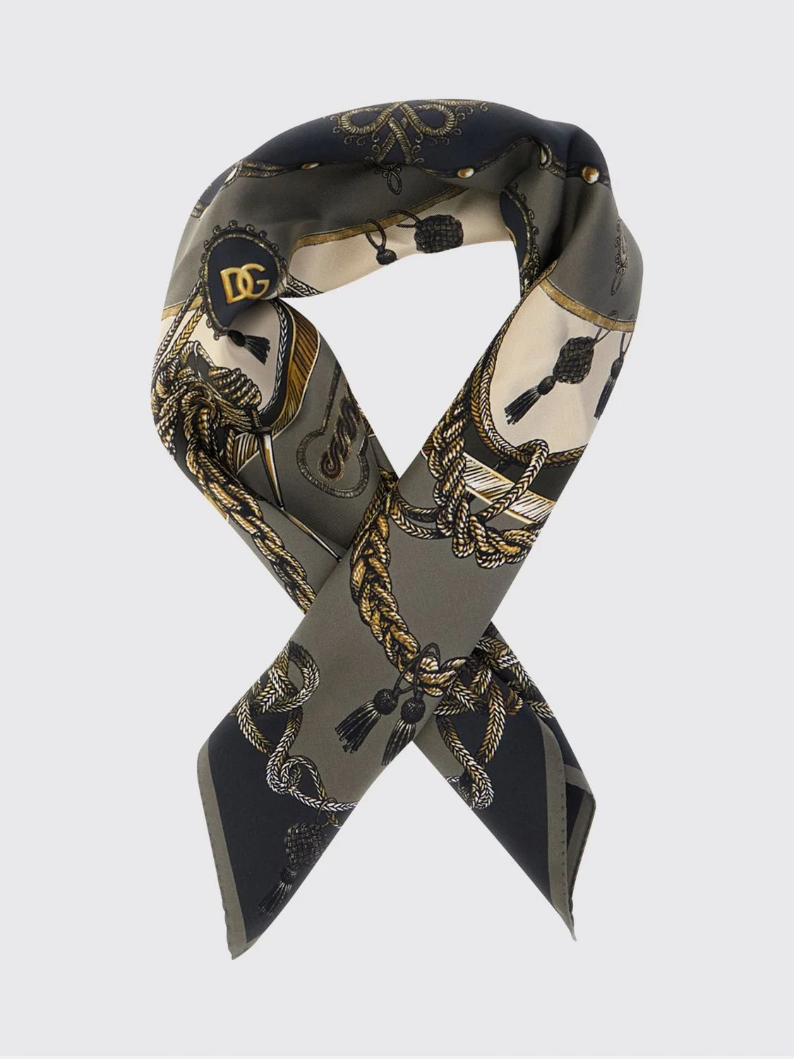 DOLCE & GABBANA Graphic Print Silk Scarf with Contrast Logo - 1
