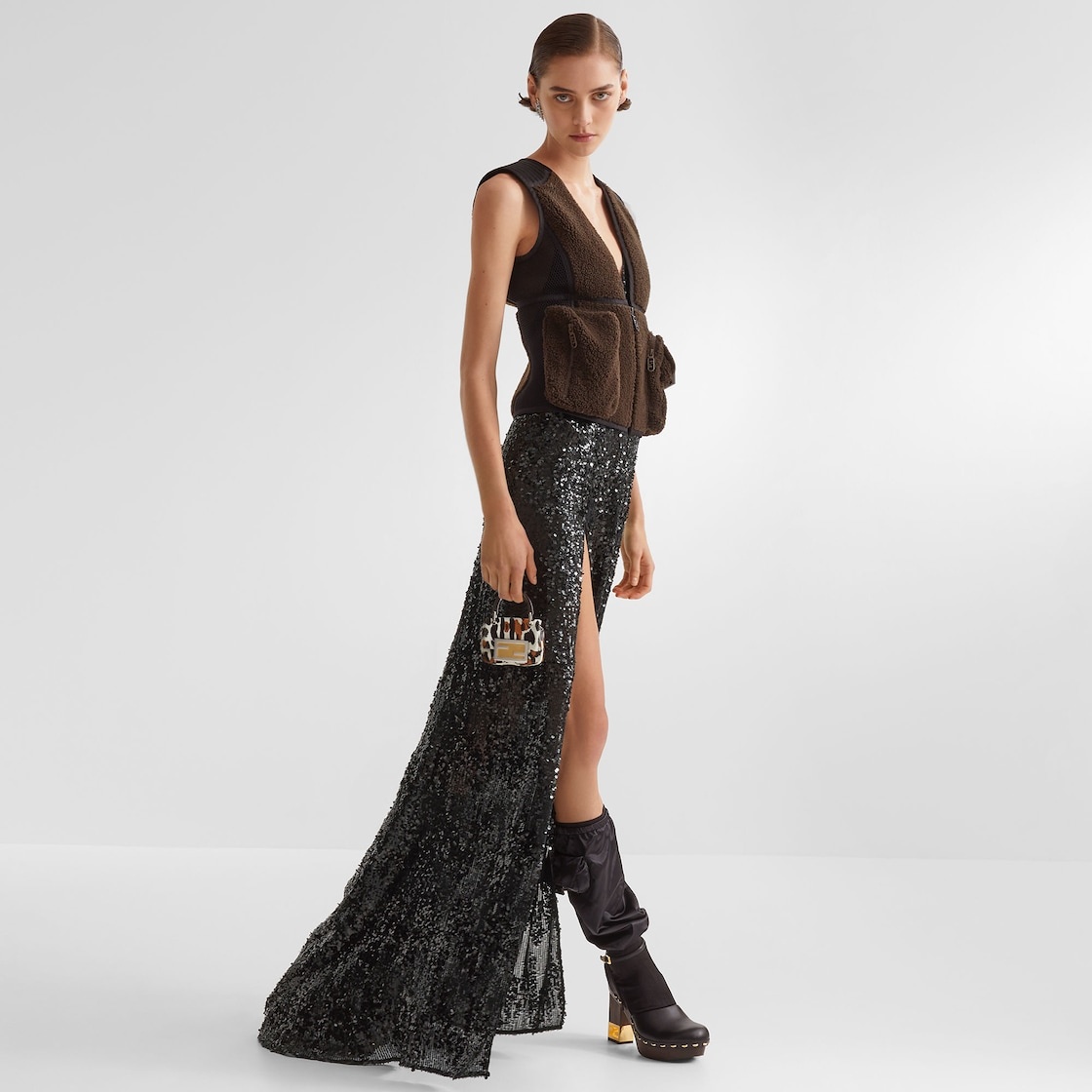 Brown shearling vest - 4