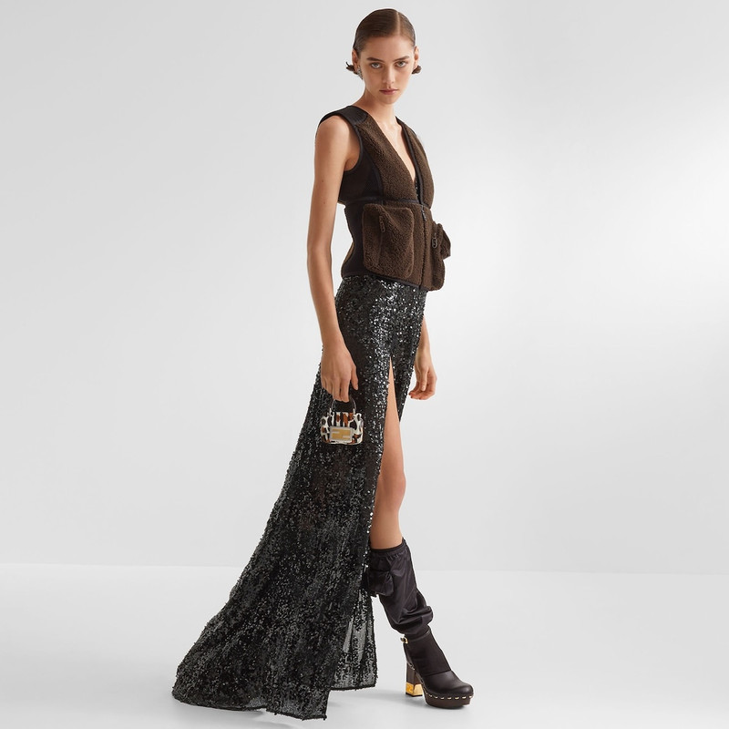 FENDI Brown shearling vest outlook
