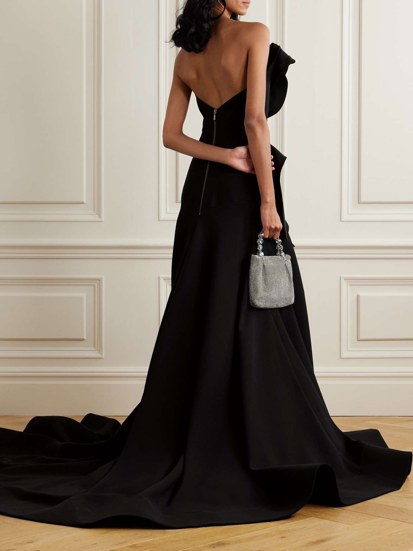 Ironworks strapless mesh-trimmed ruffled crepe gown Black - 3