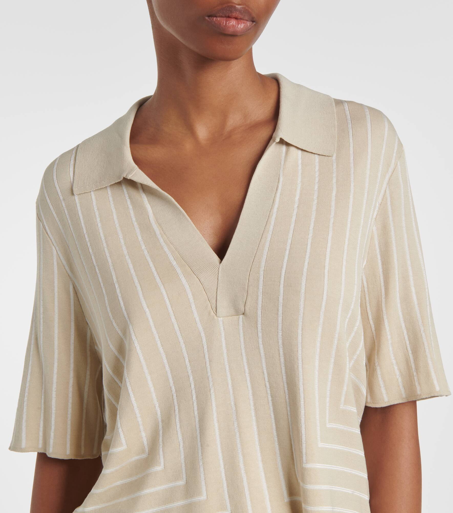Striped cotton and silk polo shirt - 4