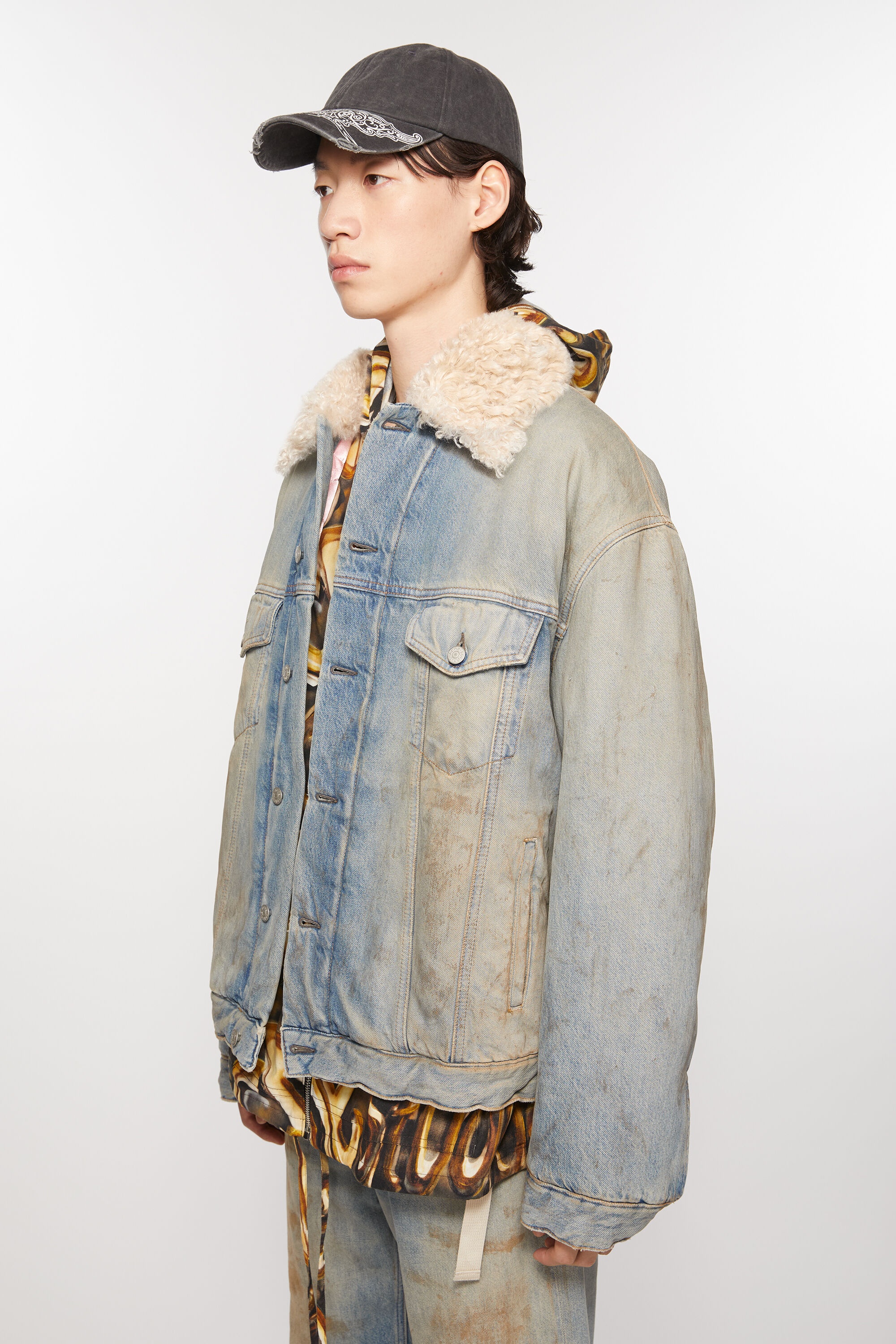 Denim fur trim jacket - Oversized fit - Mid blue - 3