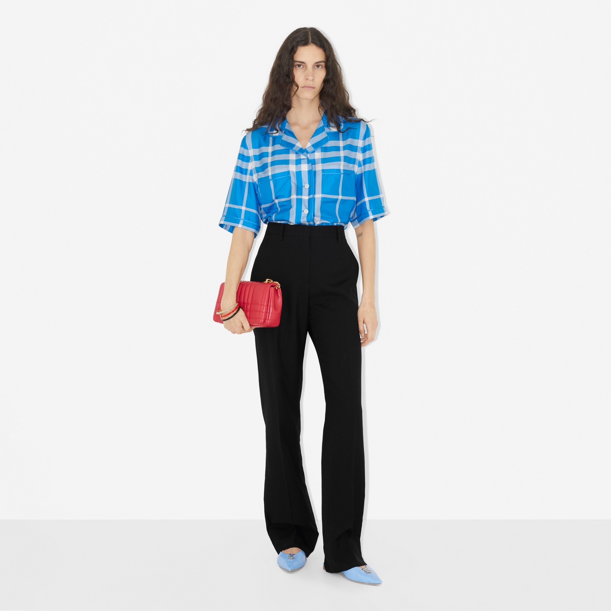 Exaggerated Check Silk Pyjama Shirt - 2